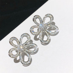 S925 Silver Diamond Sunflower High-End Stud Earrings