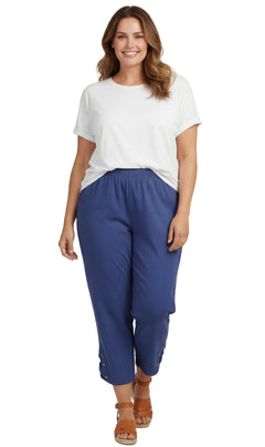 Women's Lightweight Capri Pants with Studded Hem Detail-Brandy Journey