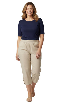 Women's Lightweight Capri Pants with Studded Hem Detail-Brandy Journey