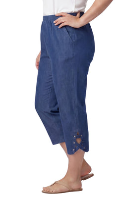 Women's Lightweight Capri Pants with Studded Hem Detail-Brandy Journey