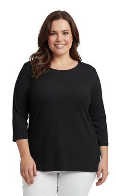 Women's 3/4 Sleeve Ribbed Crew Neck Cotton Top-Brandy Journey