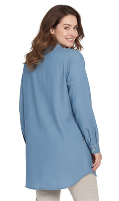 Women's Denim Pintuck Button-Front Tunic Top-Brandy Journey