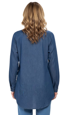 Women's Denim Pintuck Button-Front Tunic Top-Brandy Journey