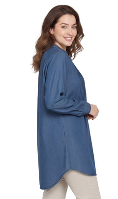Women's Denim Pintuck Button-Front Tunic Top-Brandy Journey