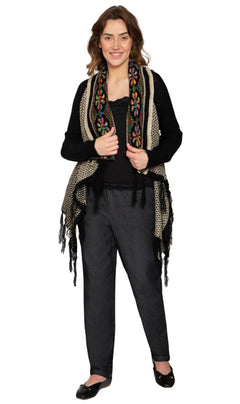 Women's Open Front Fringed Jacquard Weave Long Cardigan-Brandy Journey