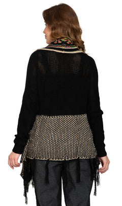 Women's Open Front Fringed Jacquard Weave Long Cardigan-Brandy Journey