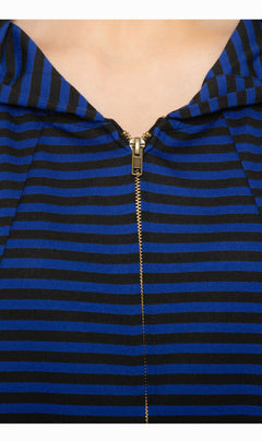 Women's Striped Zip Front High Low Hooded Jacket