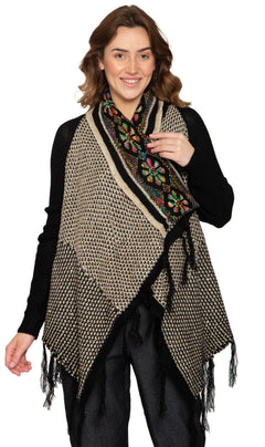 Women's Open Front Fringed Jacquard Weave Long Cardigan-Brandy Journey