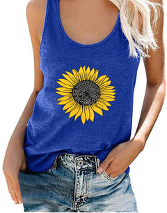 Sunflower Print Sleeveless Women's Top and T-Shirt