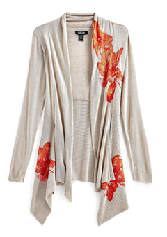 Women's Floral Embellished Open Front Long Cardigan-Brandy Journey