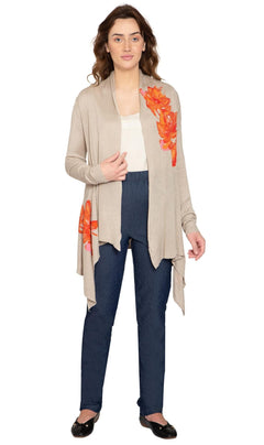Women's Floral Embellished Open Front Long Cardigan-Brandy Journey