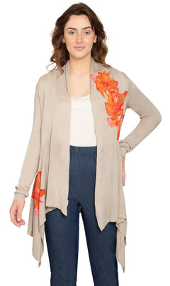 Women's Floral Embellished Open Front Long Cardigan-Brandy Journey