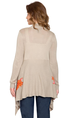 Women's Floral Embellished Open Front Long Cardigan-Brandy Journey