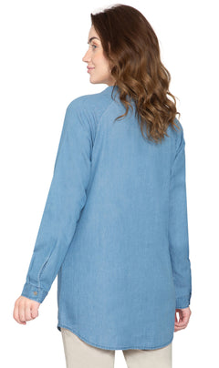 Women's Denim Pintuck Button-Front Tunic Top-Brandy Journey