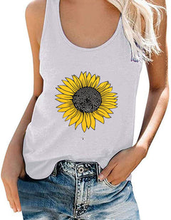 Sunflower Print Sleeveless Women's Top and T-Shirt
