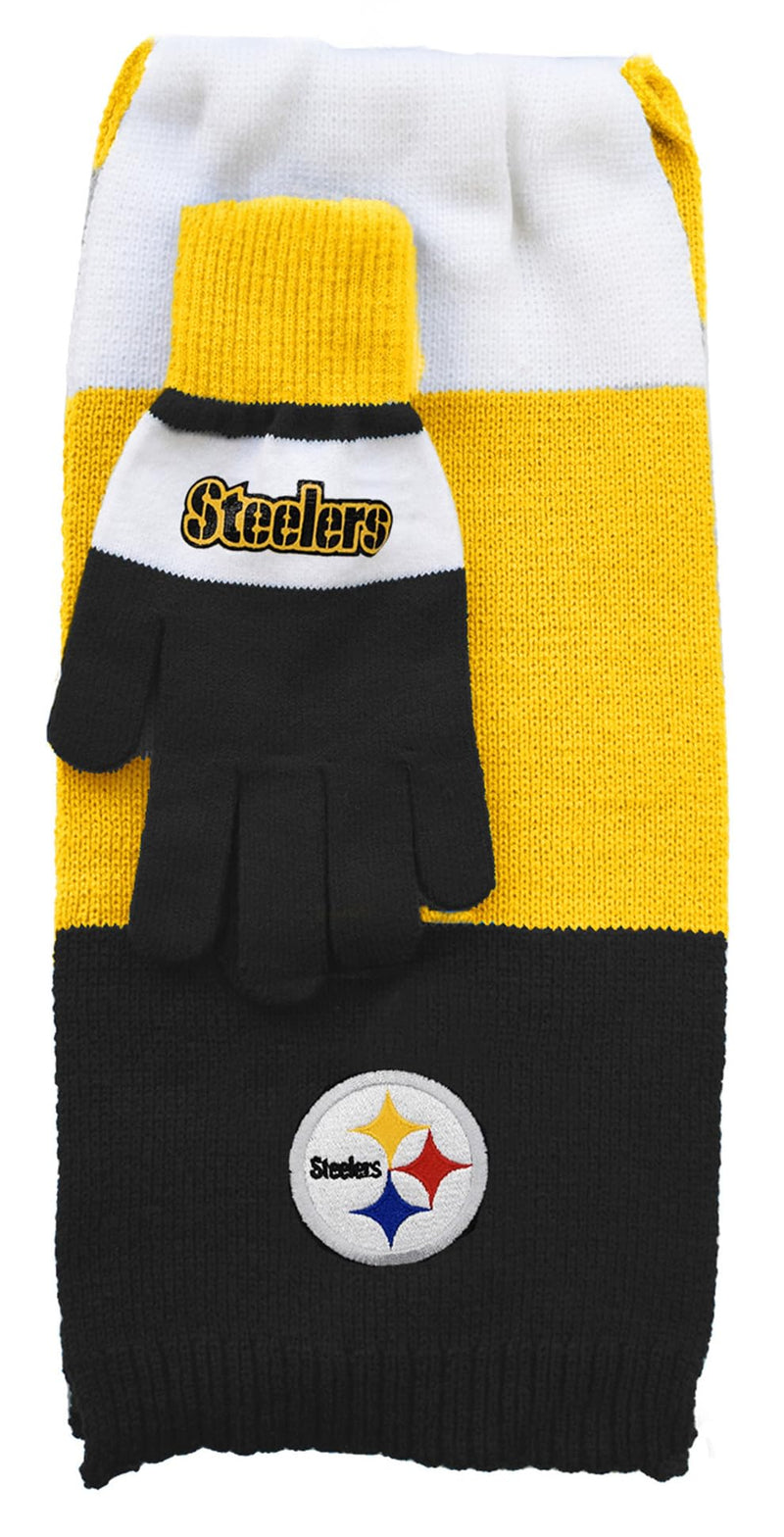 Littlearth Pittsburgh Steelers NFL Tri-Color Scarf and Glove Gift Set
