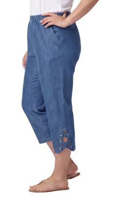 Women's Lightweight Capri Pants with Studded Hem Detail-Brandy Journey